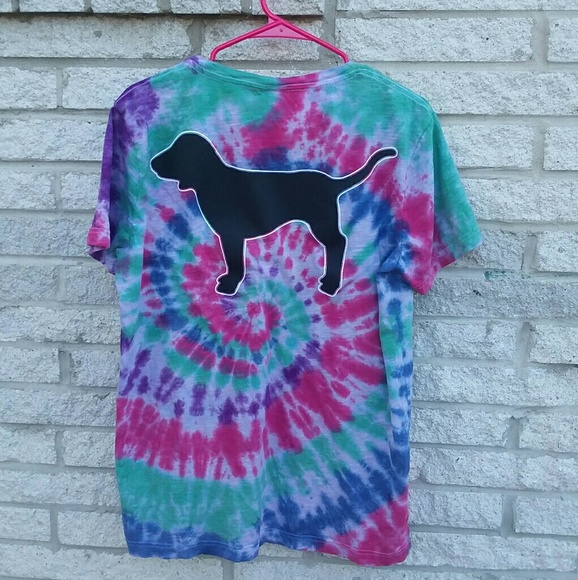 PINK Victoria's Secret Tops - Victoria's Secret PINK Tie Dye Dog Varsity tee